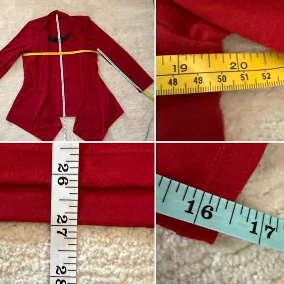 Red Womens Size XL Twofer Open Front Cardigan Top Black Beaded Neckline - Picture 4 of 7